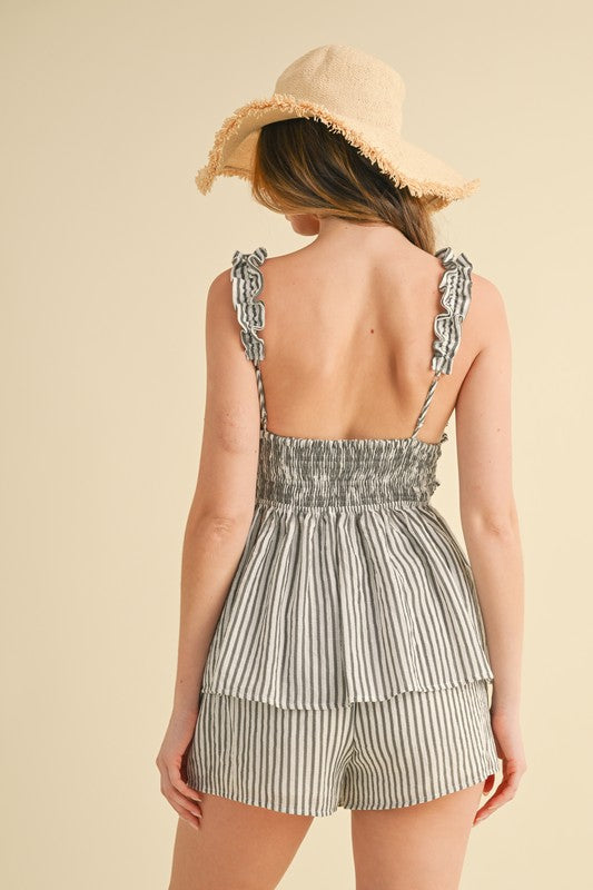 Striped Ruffle Sleeveless Top & Shorts Set