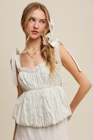 Striped Puff Babydoll Top