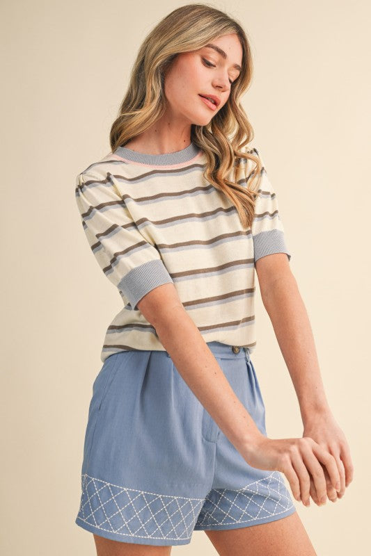 Striped Short Sleeve Sweater