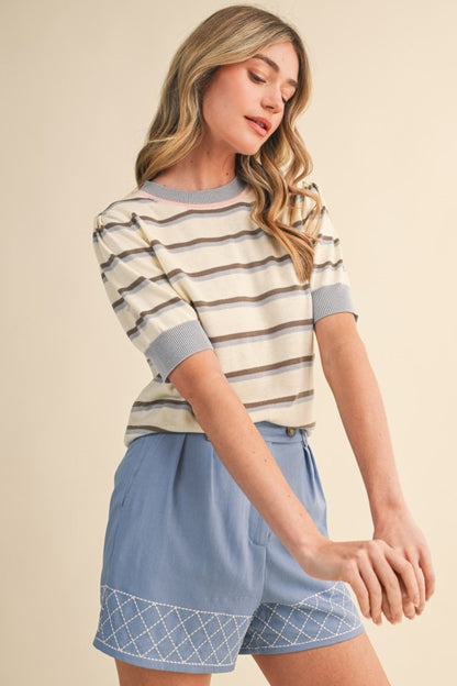 Striped Short Sleeve Sweater
