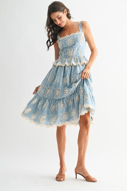 Floral Lace A-Line Midi Dress