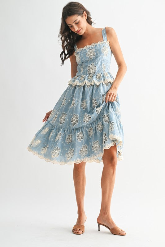 Floral Lace A-Line Midi Dress