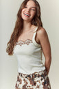 Embroidery Detail Pointelle Rib Cropped Top