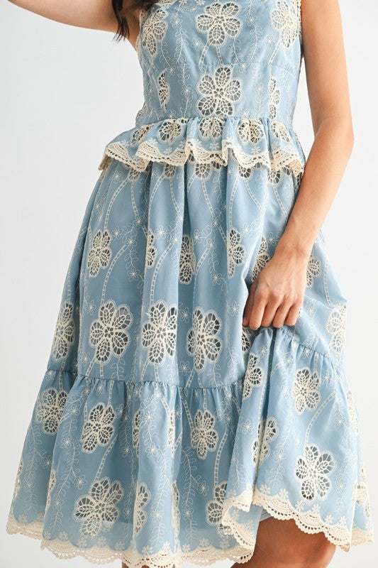 Floral Lace A-Line Midi Dress