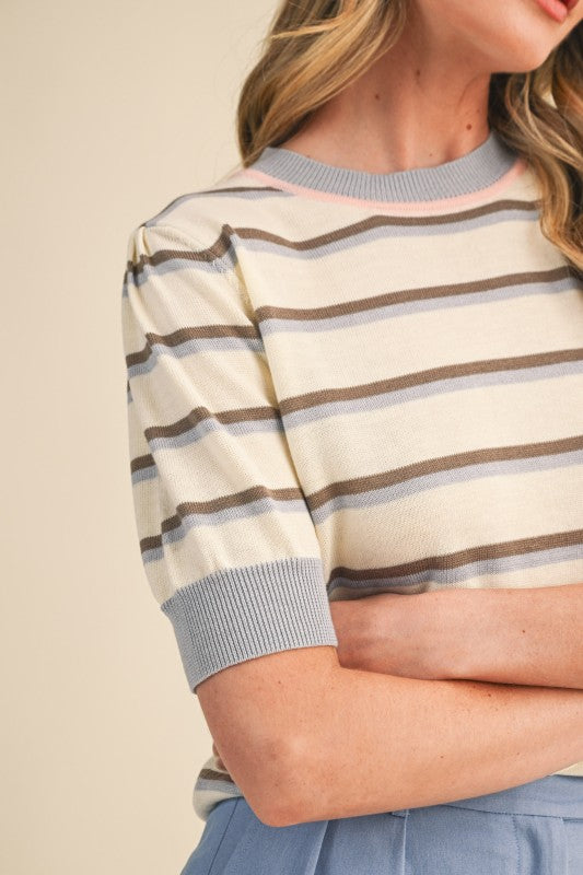 Striped Short Sleeve Sweater