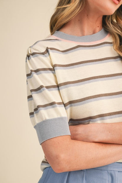 Striped Short Sleeve Sweater