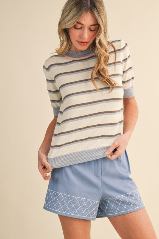 Striped Short Sleeve Sweater