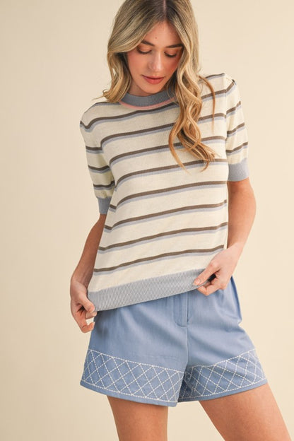 Striped Short Sleeve Sweater