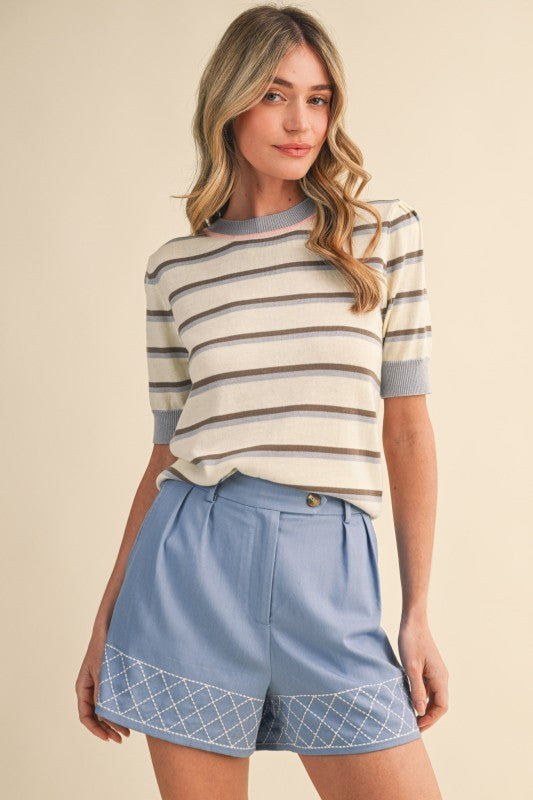 Striped Short Sleeve Sweater