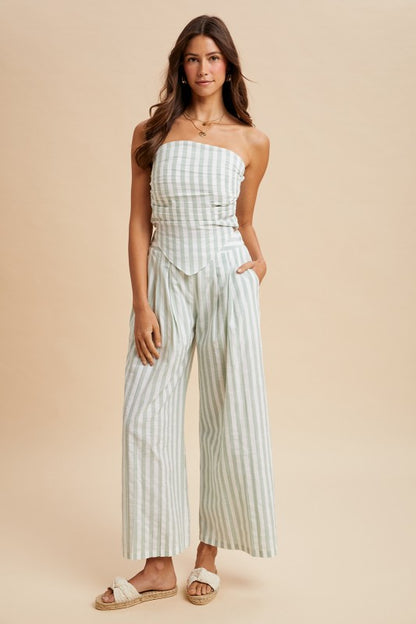 Striped Scarf Tube Top & Wide Leg Pant Set