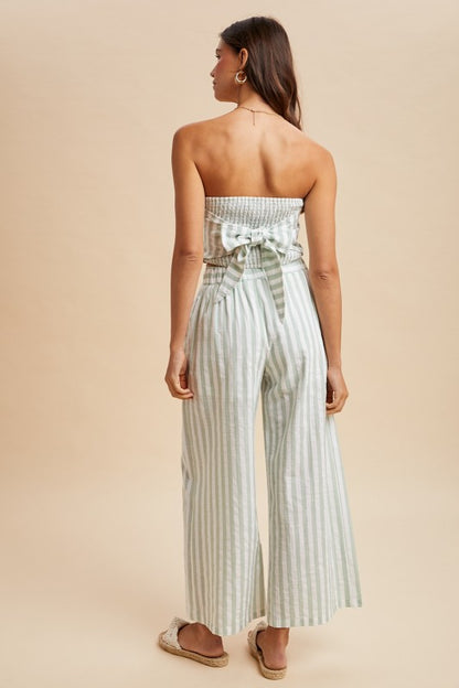 Striped Scarf Tube Top & Wide Leg Pant Set