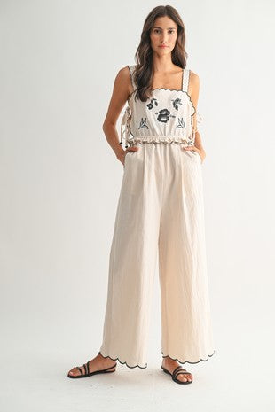 Embroidered Jumpsuit with Unique Scalloped Edge