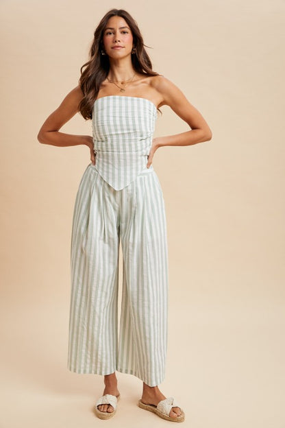 Striped Scarf Tube Top & Wide Leg Pant Set